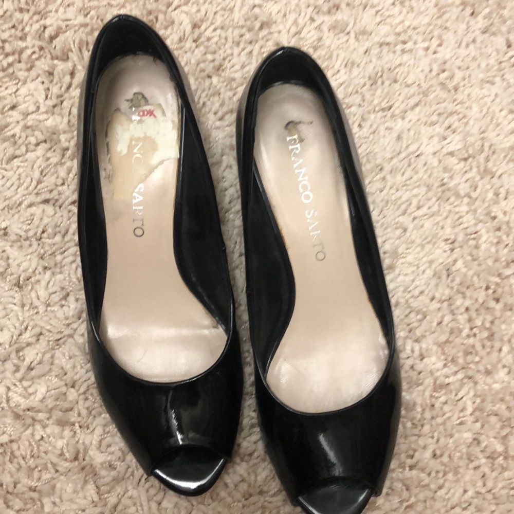 Franco Sarto patent leather peep toe low heel